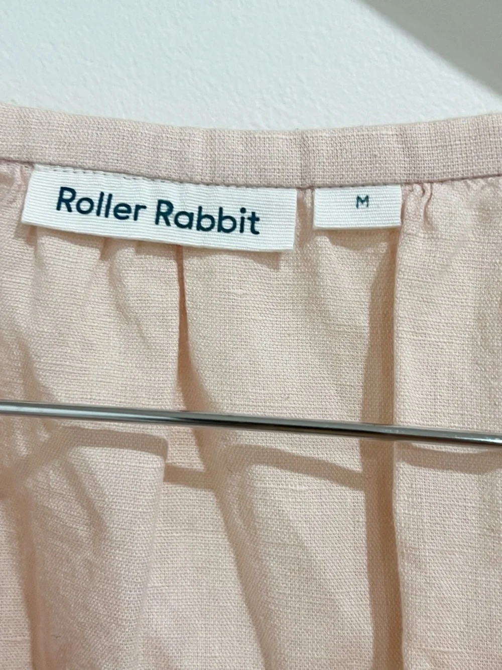 EUC Roller Rabbit Blush Pink/Cream Cross Stitch Embroidered Linen Peasant Top